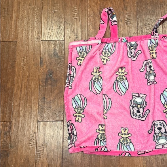 Pink Plush Troll / Dog Print Towel Wrap Robe ONE SIZE - Picture 5 of 8